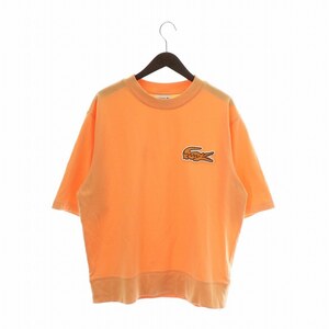 LACOSTE オーバーサイズクロックエンブレムスウェットTシャツ カットソー 半袖 クルーネック ロゴ ワッペン XL オレンジ SHO58LJ