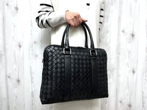 極美品 BOTTEGA VENETA ボッテガヴェネタ マキシイントレチャート ビジネスバッグ ハンドバッグ バッグ レザー 黒 A4収納可 メンズ 76780