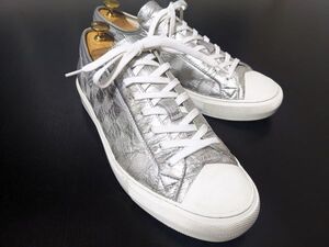 ヴィトン 7 LOUIS VUITTON ♯LD0231 メタリックシルバー ローカット レザースニーカー 9576