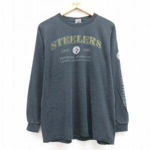 XL/古着 長袖 ビンテージ Tシャツ メンズ 00s NFL ピッツバーグスティーラーズ コットン クルーネック 黒 ブラック アメフト スーパーボウ