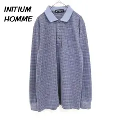 INITIUM HOMME 紳士長袖 ポロシャツ チェック柄 Mサイズ ブルー系