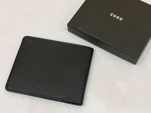 ◆ COBU 二つ折りたたみ札入れ 財布 箱付き 革製品 黒 保管品 ◆