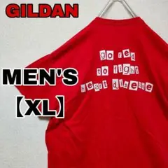 AA134【GILDAN】 デザイン プリント 半袖Tシャツ【メンズXL】レッド