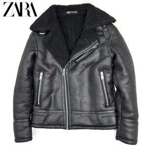 ZARA ザラ フェイク ムートン ダブル ライダース ジャケット(38 S)ブラック 黒 メンズ アウター