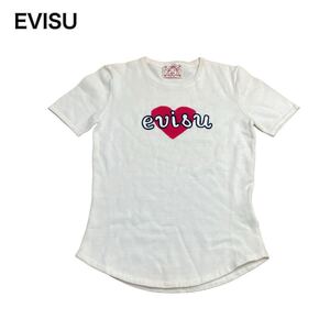 EVISU エビス半袖 Tシャツ カットソー ハート刺繍 ホワイト白 S