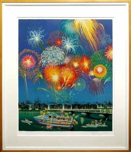 ＊真作＊ 人気画家 大判！ヒロヤマガタ「ファイヤーワークス(花火)」シルクスクリーン/HIROMICHI YAMAGATA/FIREWORKS/山形博導/SERIGRAPH