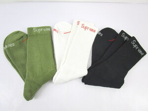 1円★ 未使用 Supreme Hanes Crew Socks シュプリーム ヘインズ 靴下 ソックス 3足セット 服飾小物 ブラック ホワイト カーキ まとめ売り