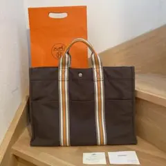 HERMES フールトゥMM 銀座限定  グレー✖️ホワイト、オレンジライン