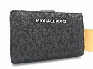 1円 ■新品■未使用■ MICHAEL KORS マイケルコース MK柄 PVC 二つ折り 財布 ウォレット 札入れ ブラック系×ダークグレー系 FD7571