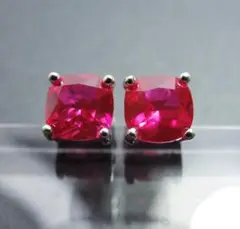 6×6ｍｍ ルビー スクエアピアス 人工宝石 CreatedRuby