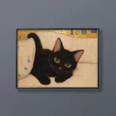 絵画 | イラストポスター358 ☆ 【黒猫がソファーで目を覚ます】