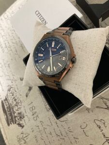 美品 シチズン CITIZEN アテッサ メンズ チタン ピンクゴールド アクトライト 電波ソーラー CB0215-77E