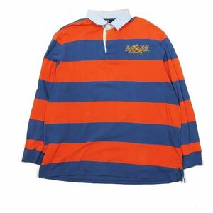 ポロ バイ ラルフローレン Polo by Ralph Lauren ラグビーシャツ ポロシャツ カットソー ボーダー柄 鳥ワッペン 長袖 オレンジ ブルー XL