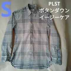 PLST ボタンダウン 長袖 シャツ S イージーケア マルチ チェック