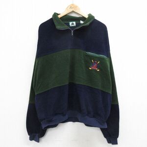 XL/古着 IZOD 長袖 ハーフジップ フリース ジャケット メンズ 00s ワンポイントロゴ ツートンカラー 大きいサイズ 紺他 ネイビー 24sep25