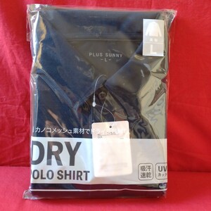 PLUS SUNNY ドライポロシャツ DRY SHIRT ネイビー Lサイズ 長袖 胸ポケット カノコメッシュ素材 ドライな肌触り 