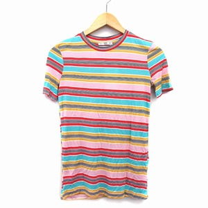 未使用品 ザラ ZARA タグ付き Tシャツ カットソー チュニック ボーダー 柄 半袖 丸首 S マルチカラー /HT7 レディース