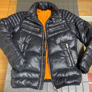 【DIESEL】ディーゼル ライダース ダウンジャケット　ジャンパー ブルゾン アウター 上着 ブラック/BLACK × オレンジ/ORANGE Sサイズ表記