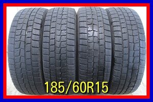 ■中古タイヤ■　185/60R15 84Q DUNLOP WINTERMAXX WM01 フィット アクア スイフト等 冬タイヤ スタッドレス 激安　送料無料　B214