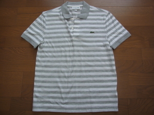 LACOSTE ラコステ SLIM FIT ボーダー ポロシャツ FR 3 US S グレー ホワイト USED