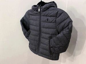 程度良好！ Ralph Lauren ダウン75/フェザー25フードダウンジャケット　SIZE : 4T チャコールグレー ポロラルフローレン