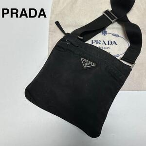 i22【美品】プラダ　PRADA　三角ロゴ　ナイロン　ブラック　黒　ショルダーバッグ　サコッシュ