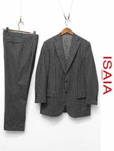 R280/ ISAIA イザイア スーツ セットアップ ジャケット パンツ フランネルウール 130s 段返り3つ釦 1タック 裾ダブル 46 S グレー 秋冬