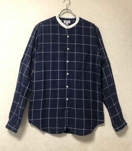 USA製◎SERO 100% LINEN セロ SHIRTS MAKERS シャツメーカー スタンドカラー ノーカラー バンドカラー 麻 紺白 長袖 シャツ 15-33 米国製