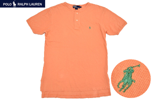 Y-1210★美品★Polo by Ralph Lauren ポロ ラルフローレン★貴重レア 正規品 ポニー刺繍 オレンジ 鹿の子 ヘンリーネック 半袖 T-シャツ Ｓ