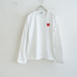 コムデギャルソン PLAY COMME des GARCONS *ハート刺繍ロングTシャツ*L白ホワイト長袖カットソー(33-2404-842)【62E42】