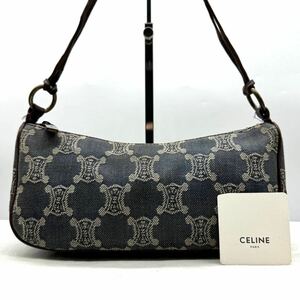 2796【美品】CELINE セリーヌ ハンドバッグ アクセサリーポーチ 手提げ パリマカダム トリオンフ デニム キャンバス レザー 本革