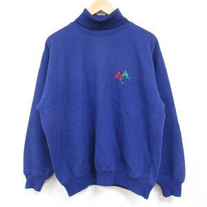 L/古着 ギャップ GAP 長袖 スウェット メンズ 90s イカリ タートルネック ハイネック 青 ブルー 24nov08 中古 スエット トレーナー トップ