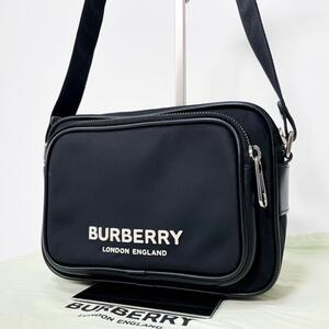 未使用に近い Burberry バーバリー BODY BAG ボディバッグ ショルダーバッグ クロスボディ 鞄 ナイロン レザー ロゴプリント メンズ 