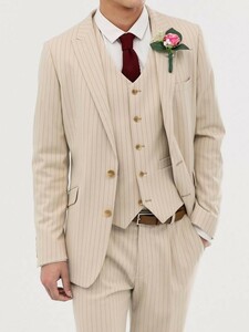 Asos ストライプ テーラードジャケット L相当 クラシック アイビーリーグ ベージュ プレッピー ralph lauren brooks brothers 00-52