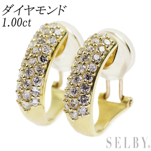 K18YG ダイヤモンド ピアス 1.00ct パヴェ フープ 出品4週目 SELBY