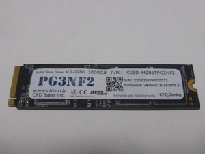 CFD SSD M.2 NVMe Type2280 Gen 4x4 1000GB(1TB) 電源投入回数5回 使用時間0時間 正常100% CSSD-M2B1TPG3NF2 中古品です