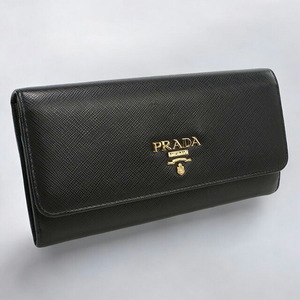 中古 プラダ 長財布ニ折小銭入付き レディース ブランド PRADA サフィアーノレザー財布 レザー 1MH132 ブラック 財布