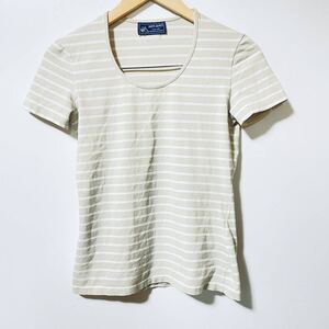 H7872gg SAINT JAMESセントジェームス サイズS位 半袖Tシャツ ボーダー ベージュ系 レディース カットソー 夏 トップス ナチュラル