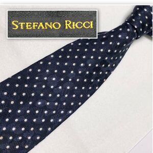 ■美品■希少■STEFANO RICCI ステファノリッチ　ネクタイ　ドット　サークル　総柄　シルク100% イタリア製　ネイビー×ホワイト