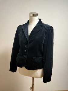 【光沢のあるジャケット】ef-de エフデ ジャケット コットン　3つボタン ベルベット　ベロア　大きいサイズ　13 ブラック　