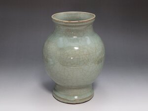 青釉 貫入 花瓶 時代唐物 高さ約23.5cm / 宋元時代 花瓶 飾瓶 花插 花器 唐物 人間国宝 李朝 高麗 古玩 古董