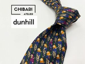 【美品】dunhill　ダンヒル　ロゴ＆動物柄　ネクタイ　3本以上送料無料　グリーン　0904254