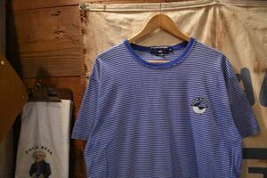 グッドカラーアイテム◎90sビンテージPOLO SPORTポロスポーツRalphLaurenラルフローレン半袖ボーダーTシャツM綿100青系×白アメカジn23839