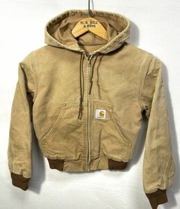 ■ 子供用 90s 90年代 ビンテージ USA製 Carhartt カーハート アクティブパーカー ダック地 ジャケット MEDIUM ベージュ アメカジ ワーク■