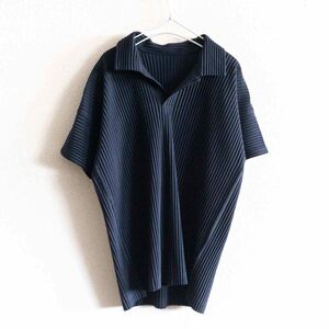 【美品】 HOMME PLISSE ISSEY MIYAKE【プリーツ ポロシャツ】ダークネイビー オムプリッセ イッセイミヤケ 2405426