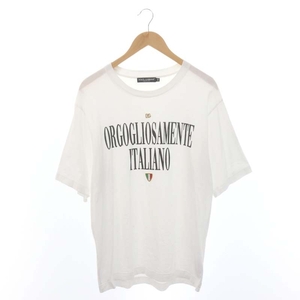 ドルチェ&ガッバーナ ドルガバ DOLCE&GABBANA ORGOGLIOSAMENTEプリントTシャツ ロゴプレート カットソー 半袖 44 白 ホワイト /HK ■OS メ