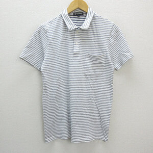 y■ユナイテッドアローズ/UNITEDARROWS B&Y裏地ボーダー 半袖ポロシャツ■白/紺【メンズM】MENS/155【中古】■