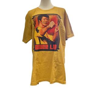 【1円スタート】 レア 希少 Bruce Lee ブルース・リー 半袖Tシャツ マスタード プリントTシャツ メンズLサイズ コットン100% B0108UVNFS