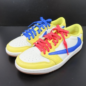 94428★1円スタート★NIKE ナイキ 極美品 トラヴィススコット エアジョーダン1 カナリー DZ4137-700 靴 シューズ 25cm スニーカー レザー