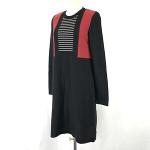 ソニアリキエル/SONIA RYKIEL☆ウール&アンゴラ/ニットワンピース/肩パット【40/レディースL/赤×黒/red×black】Tops/Dress◇cBH598